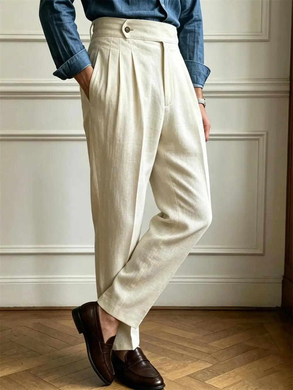 Classic Italian Naples Style Linen Men Pants