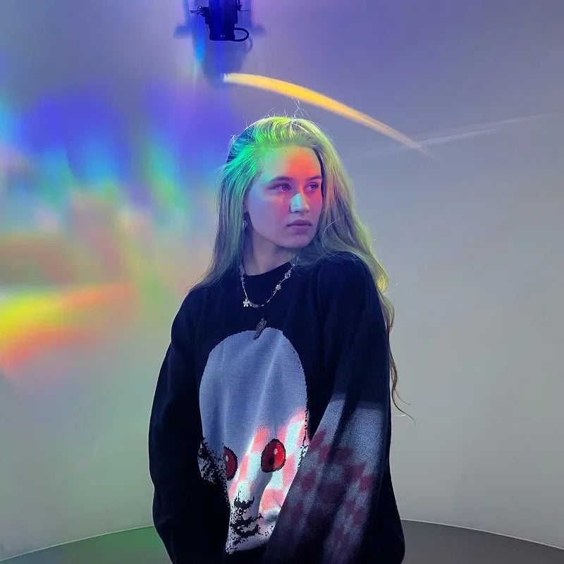 Weirdcore Alien Print Knitted Sweater