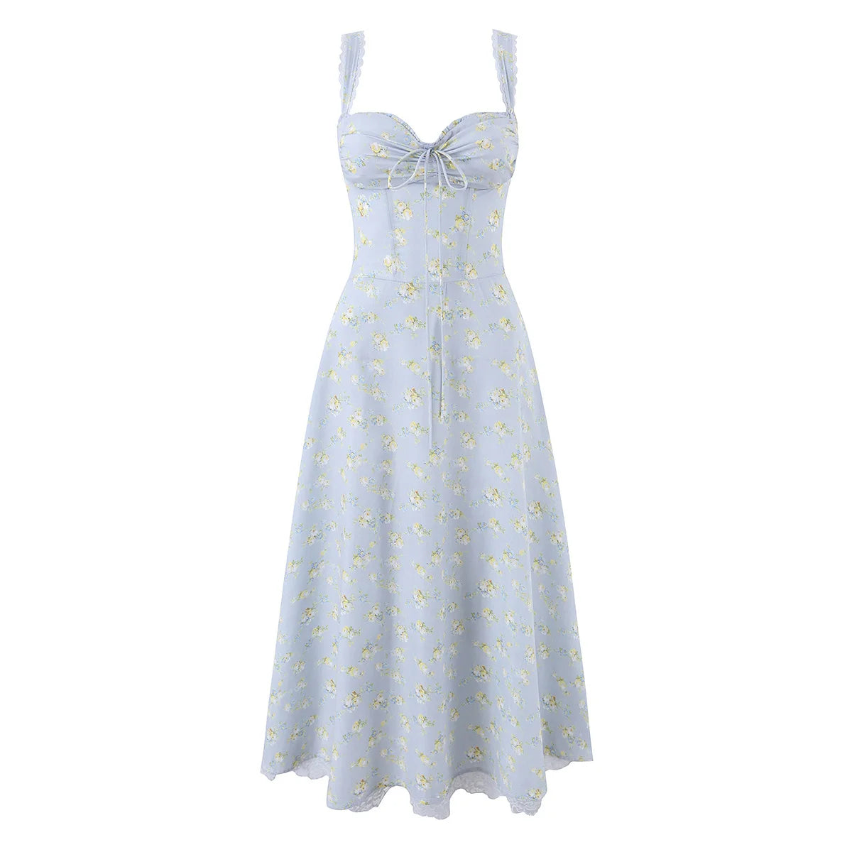 Elegant Floral Print Corset Midi Dress