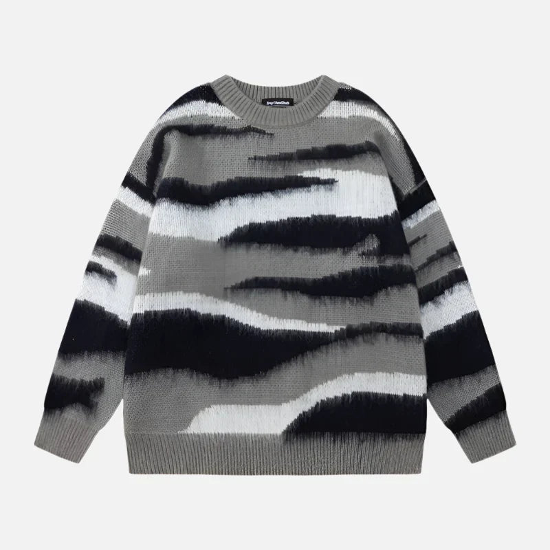 Wellenförmiger Pullover mit Kontraststreifen und Farbverlauf
