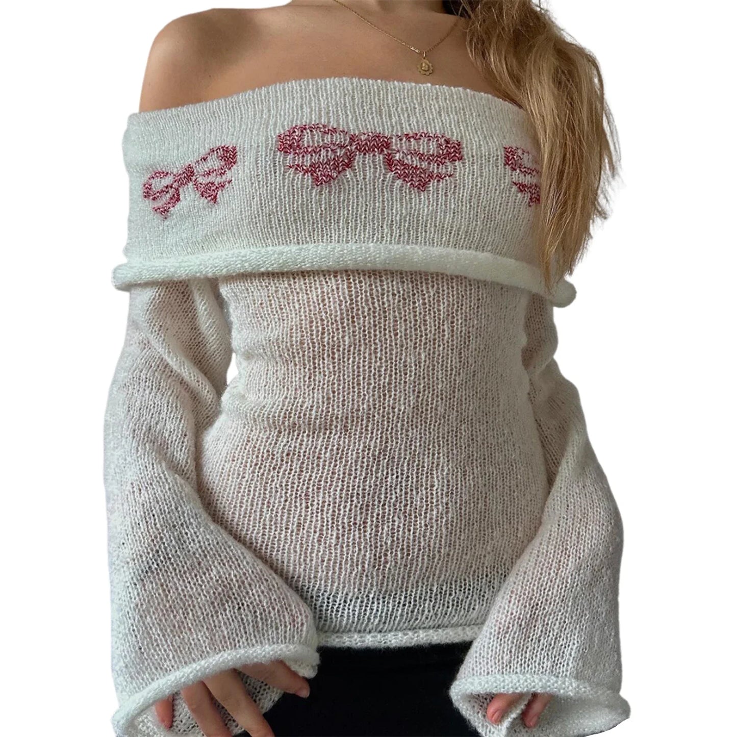 Coquette Core Slash Neck Bow Top