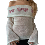 Coquette Core Slash Neck Bow Top