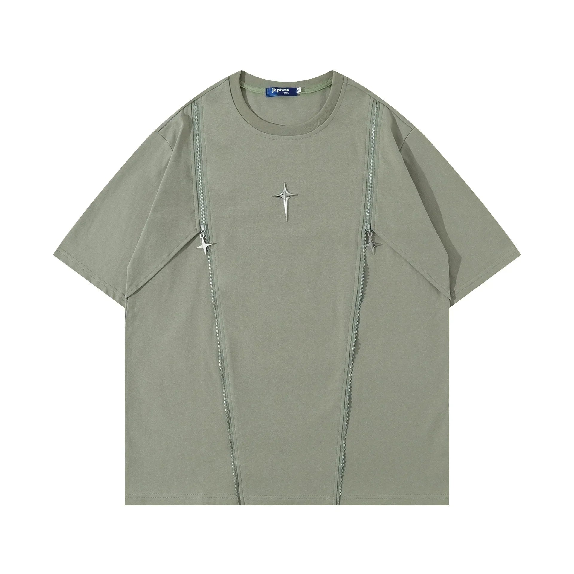 Camiseta de cuello redondo con retales metálicos