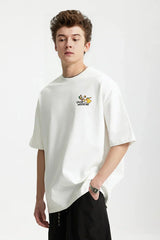 T-Shirt mit Berg-Print und Unifarbe