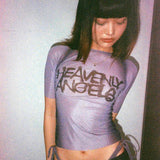 Y2K Heavenly Angels bedrucktes Crop Top