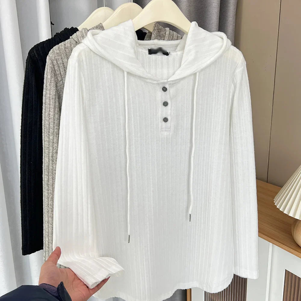 Oversized Solid Color Knitted Hoodie