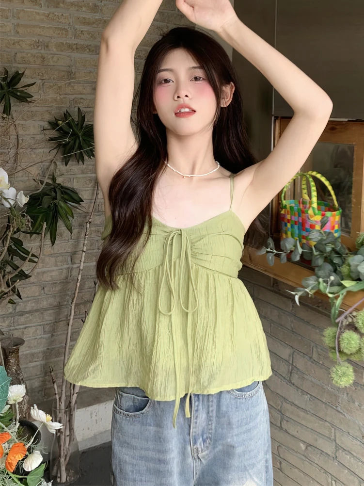 Fairycore Ruched Bust Lace Up Top
