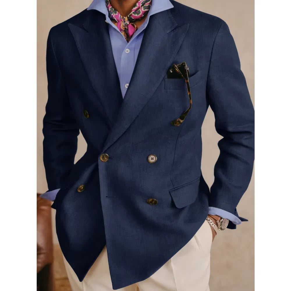 Vintage Cotton Linen Blazer Double Breasted