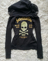 Gothic Drawstring Black Zipper Hoodie