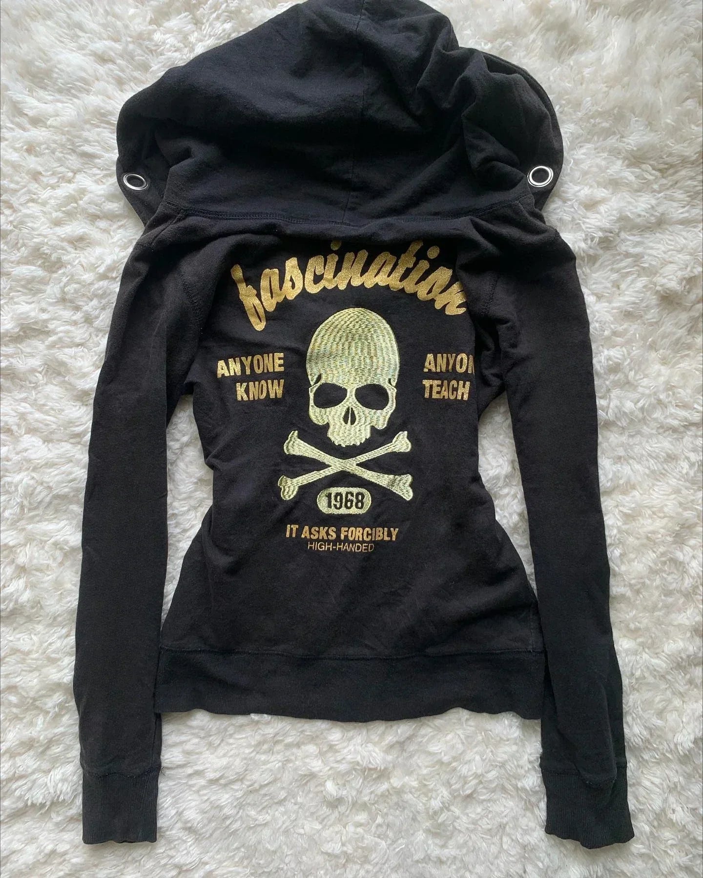 Gothic Drawstring Black Zipper Hoodie