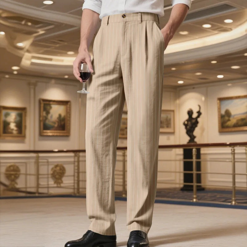 Linen Striped Straight-Leg Old Money Pants