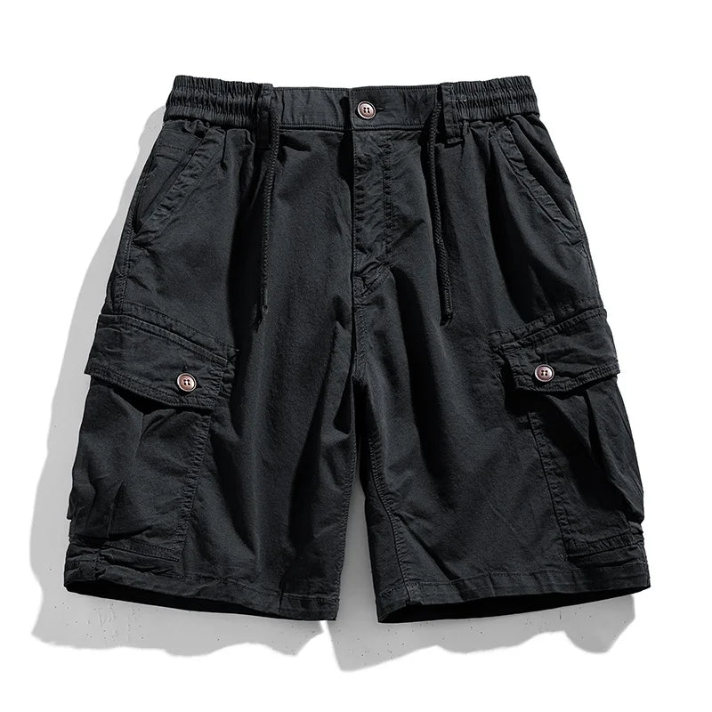 Solid Elastic Waist  Multi Pocket Short