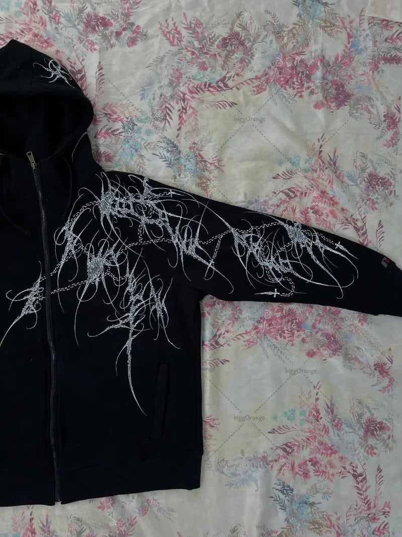 Retro Striped Loose Zipper Hoodie Shirt