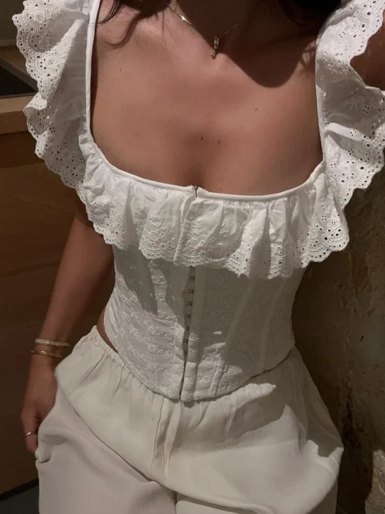 Handmade White Lace Up Corset Cropped Top