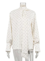 Polka Dot Bow Collar Long Sleeve Blouse