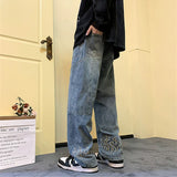 Flame Print Baggy Wide Leg Jeans