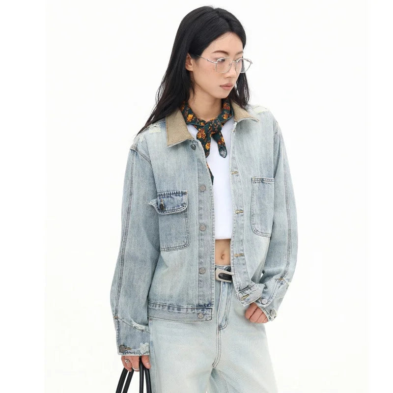 Blue Distressed Faded Blue Cowgirl Denim Jacket
