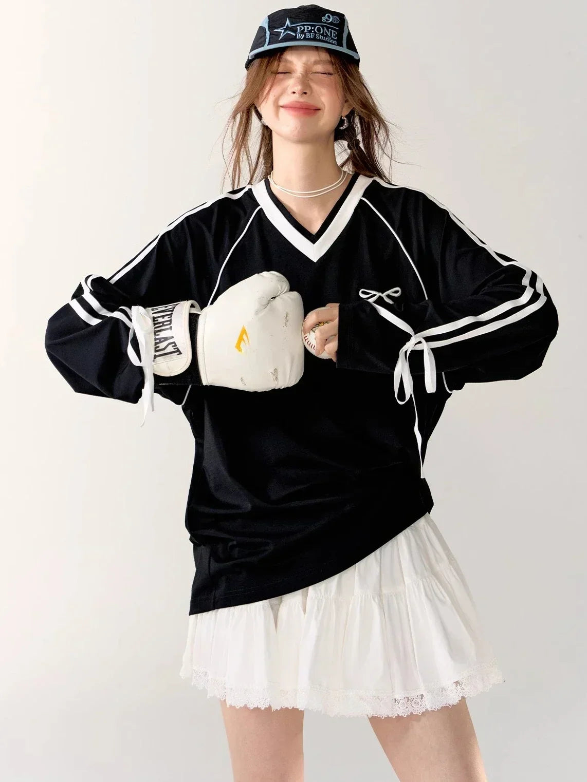 Oversized V-Neck Graphic Sweatshirts