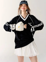 Oversized V-Neck Graphic Sweatshirts