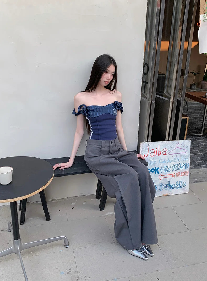 2000s Aesthetic Denim Camisole Crop Top