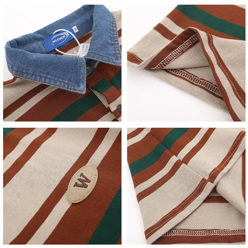 Oversized Retro Stripe Polo T-Shirt