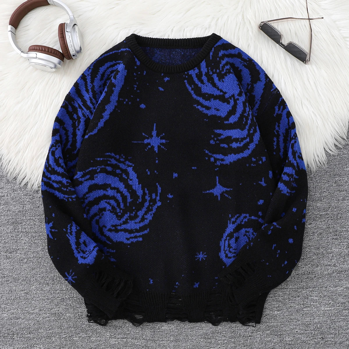 Ripped Abstract Starry Sky Sweater