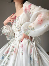 French Floral Chiffon Maxi Dress
