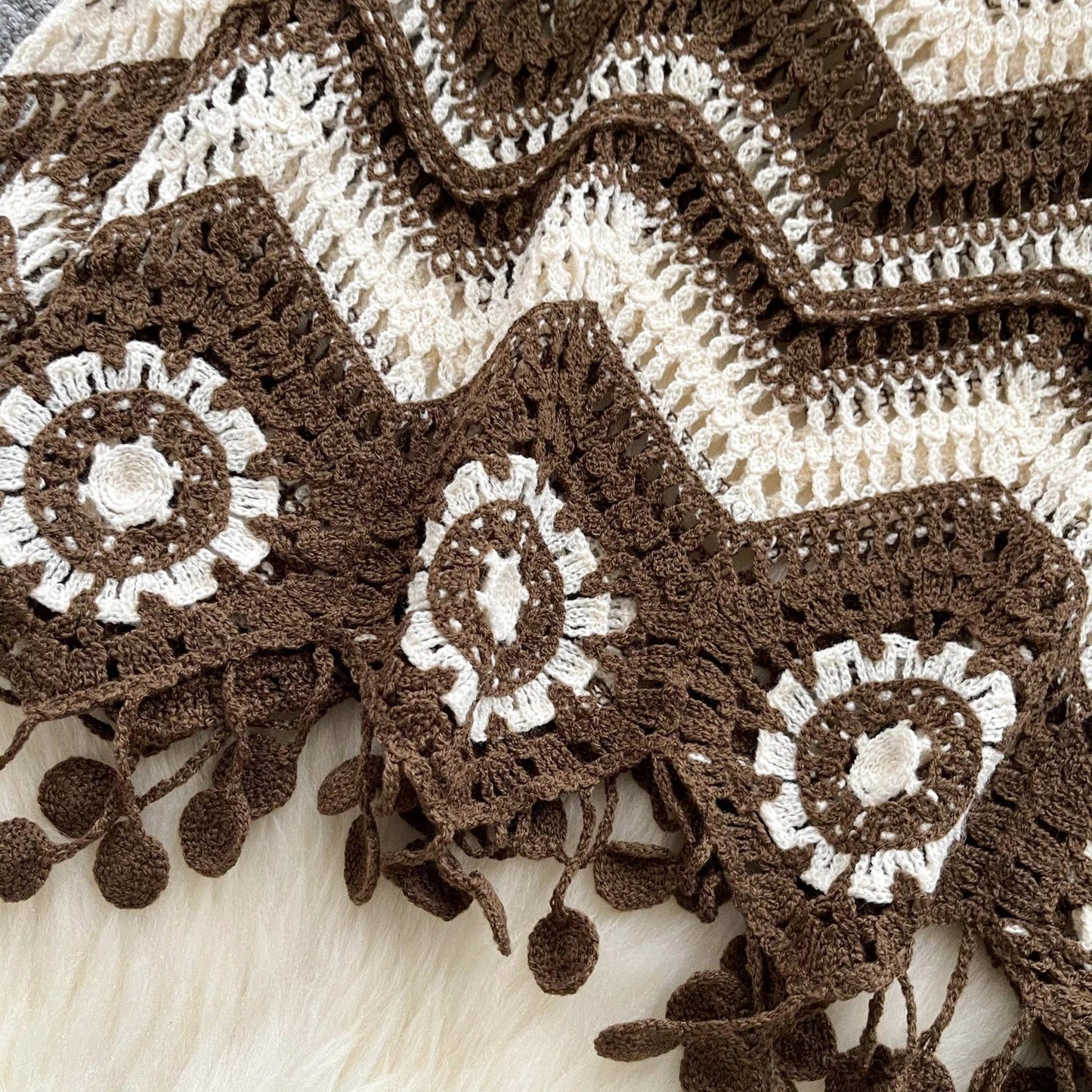 Handmade Knitted V-Neck Wavy Striped Crochet Sweater