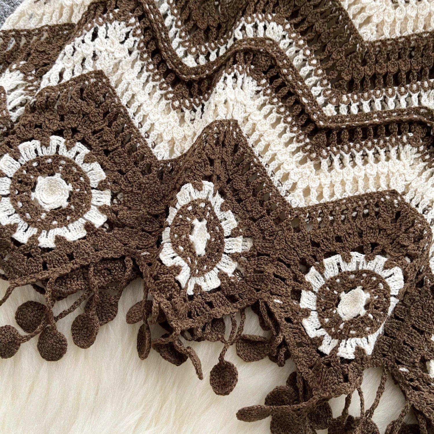 Handmade Knitted V-Neck Wavy Striped Crochet Sweater