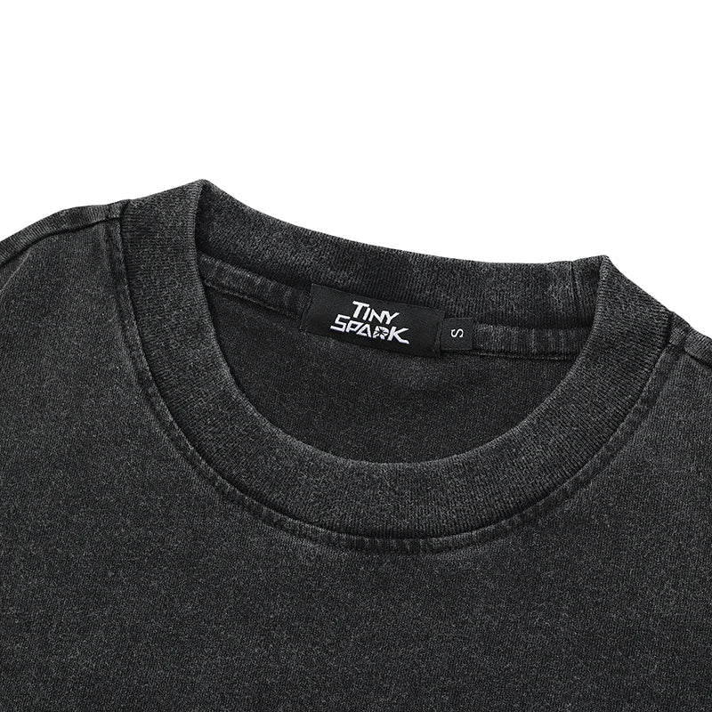 Retro Funny Graphic Washed Black T-Shirt