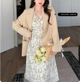 Green Floral V-neck Chiffon Midi Dress