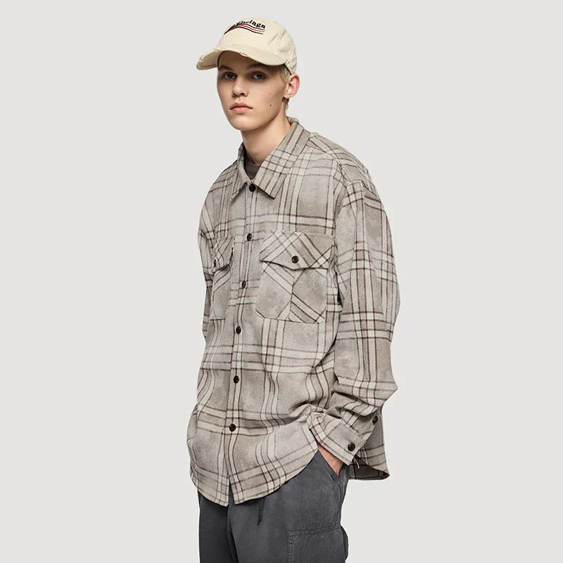 Plaid Distressed Oversize Pocket Long Sleeve Shirt