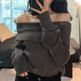 Y2K Schulterfreier Strickpullover