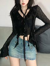 Black Mesh Cropped Blouse
