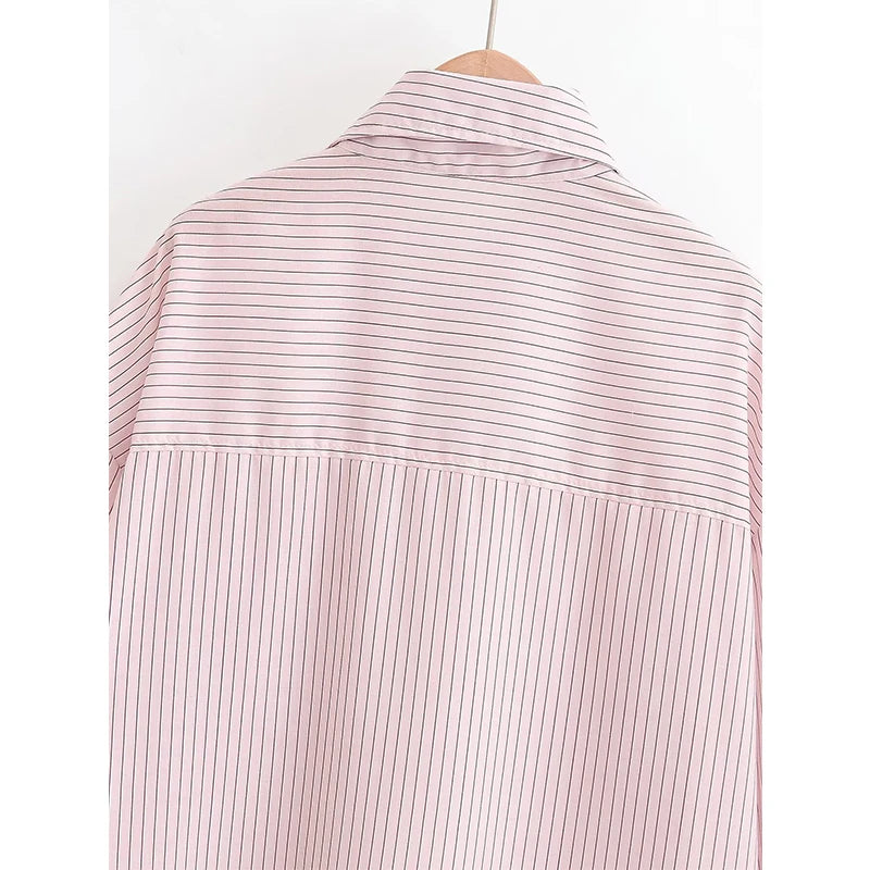 Women Pink Striped High Neck Shirt
