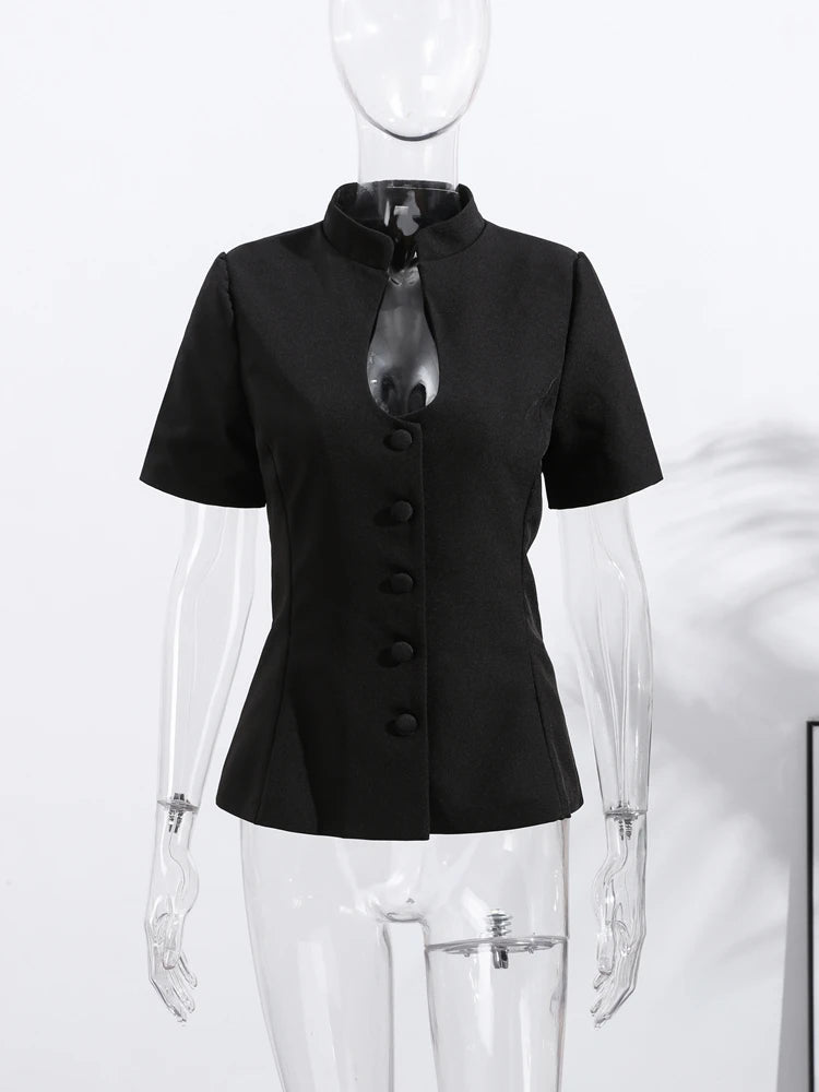 Solid Stand Collar Slim Blazer