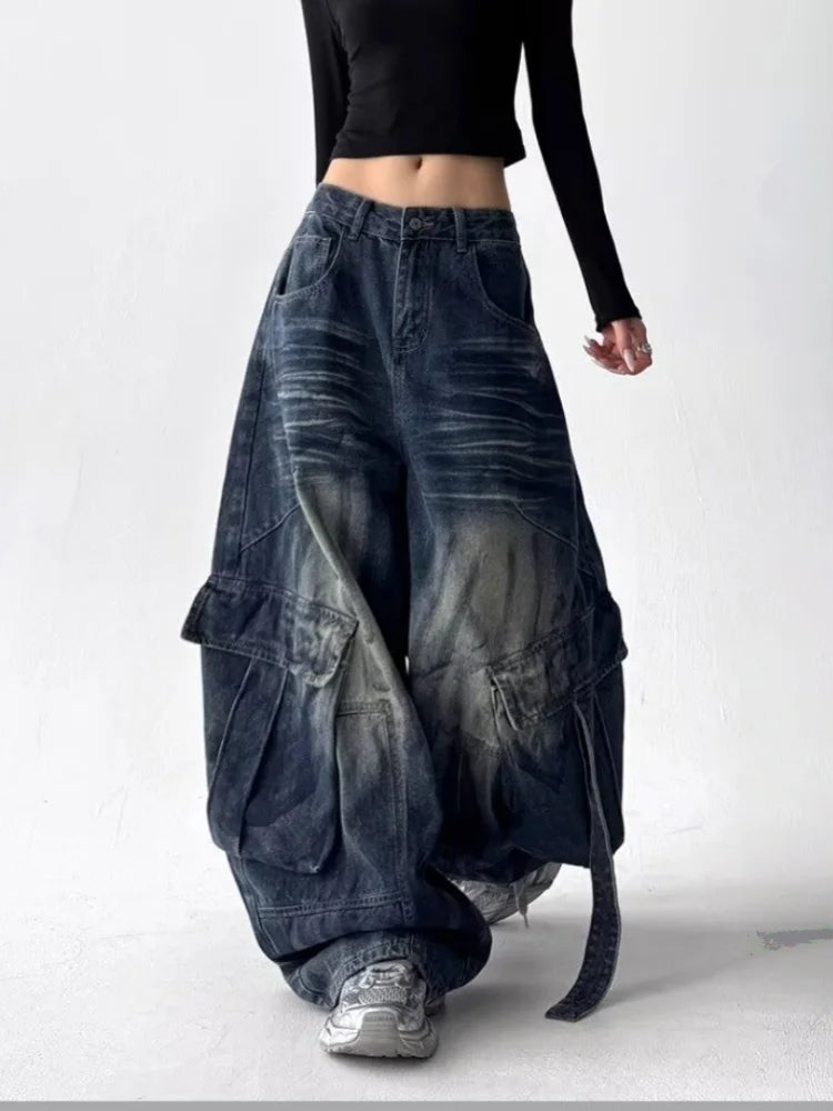 Y2K Dark Distressed Baggy Jeans