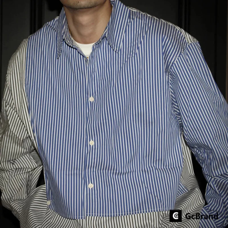 Loose Stripe Splice Long Sleeve Shirt