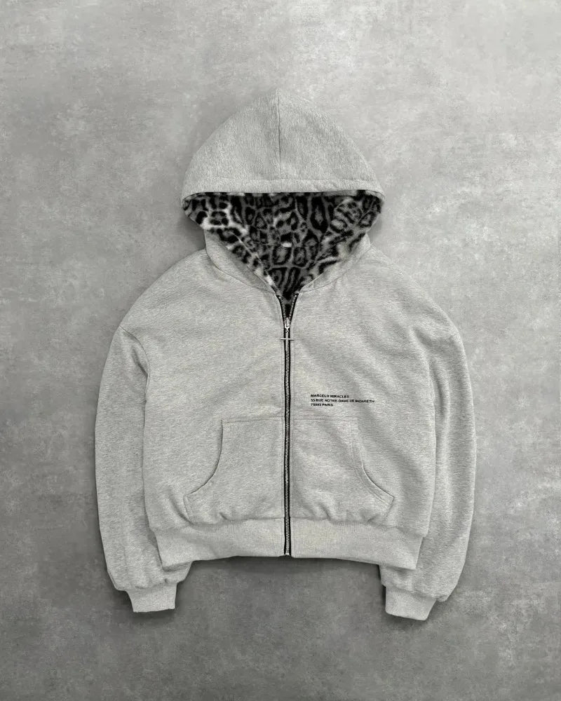 Retro Leopard Print Loose Zipper Hoodie