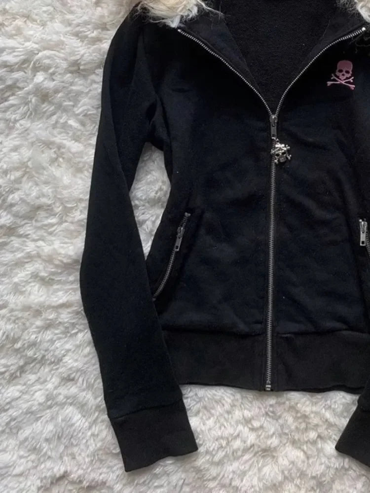 Gothic Punk Skull Fur Hoodie