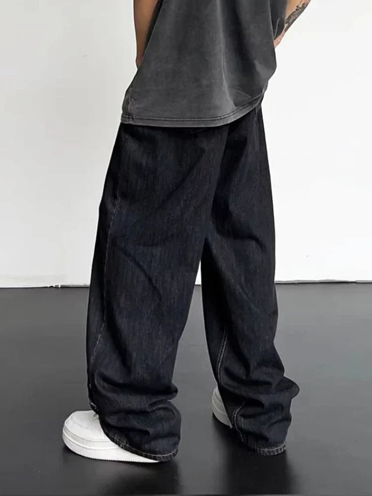 Straight Leg Distressed Patchwork Denim Jeans