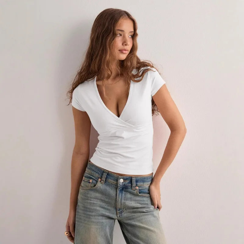 Y2K Slim V Neck Tee