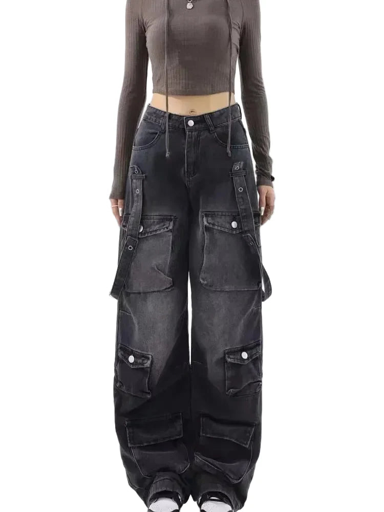Y2K Belted Washed Cargo Jeans