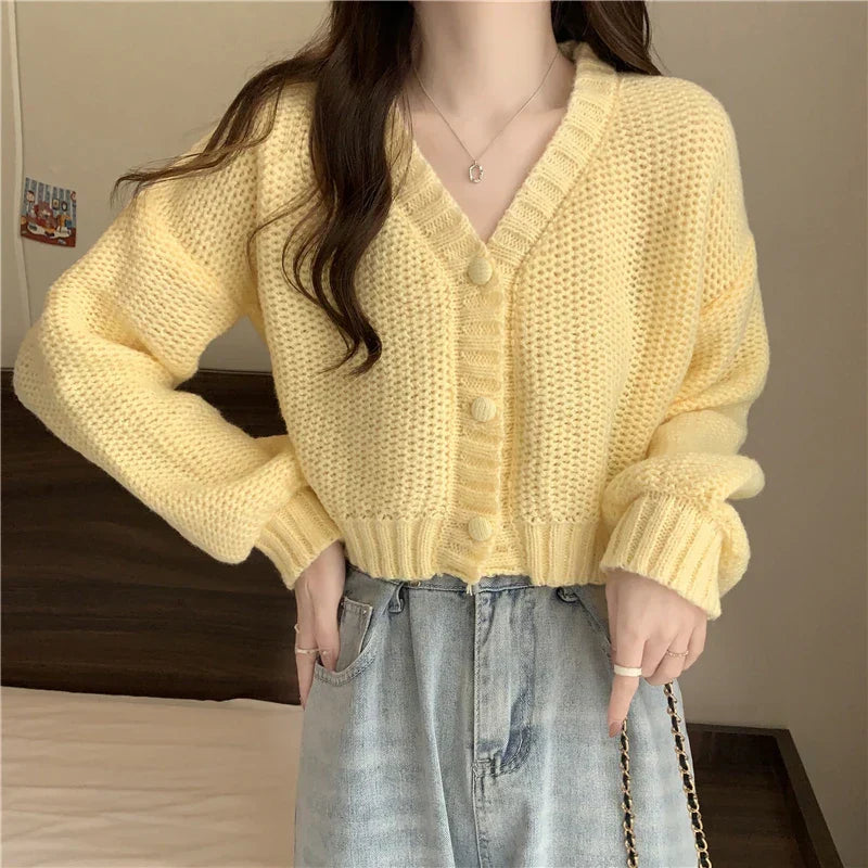 Soft Girl Solid Color Knitted Cardigan