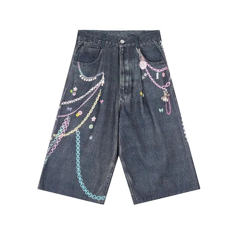 Rainbow Chain Print Jorts