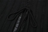 Y2K Black Grunge Sheer Lace Up Knitted Top