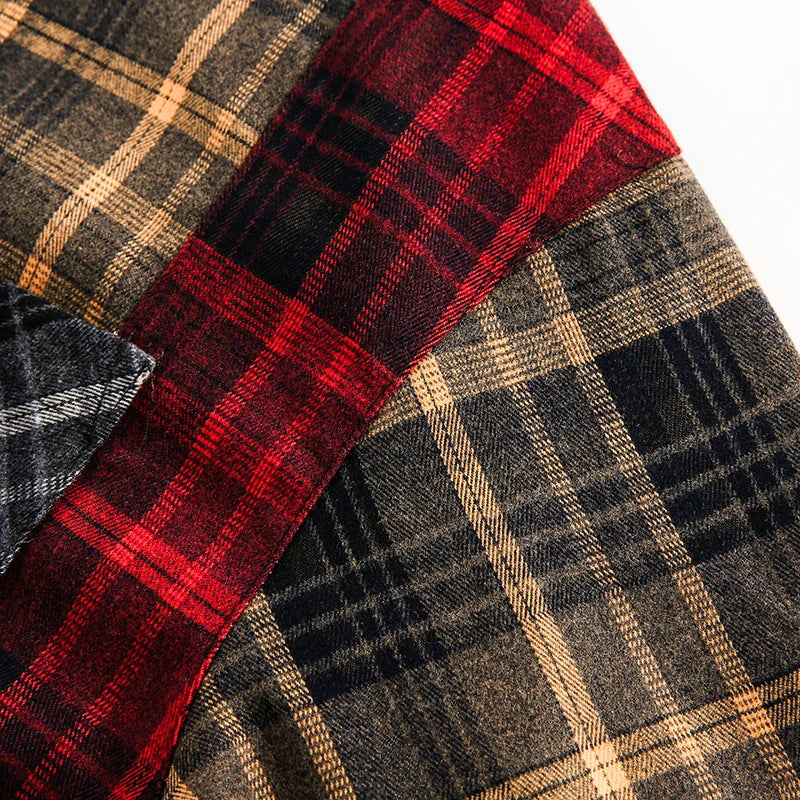 Long Sleeve Patchwork Plaid Retro Shirt