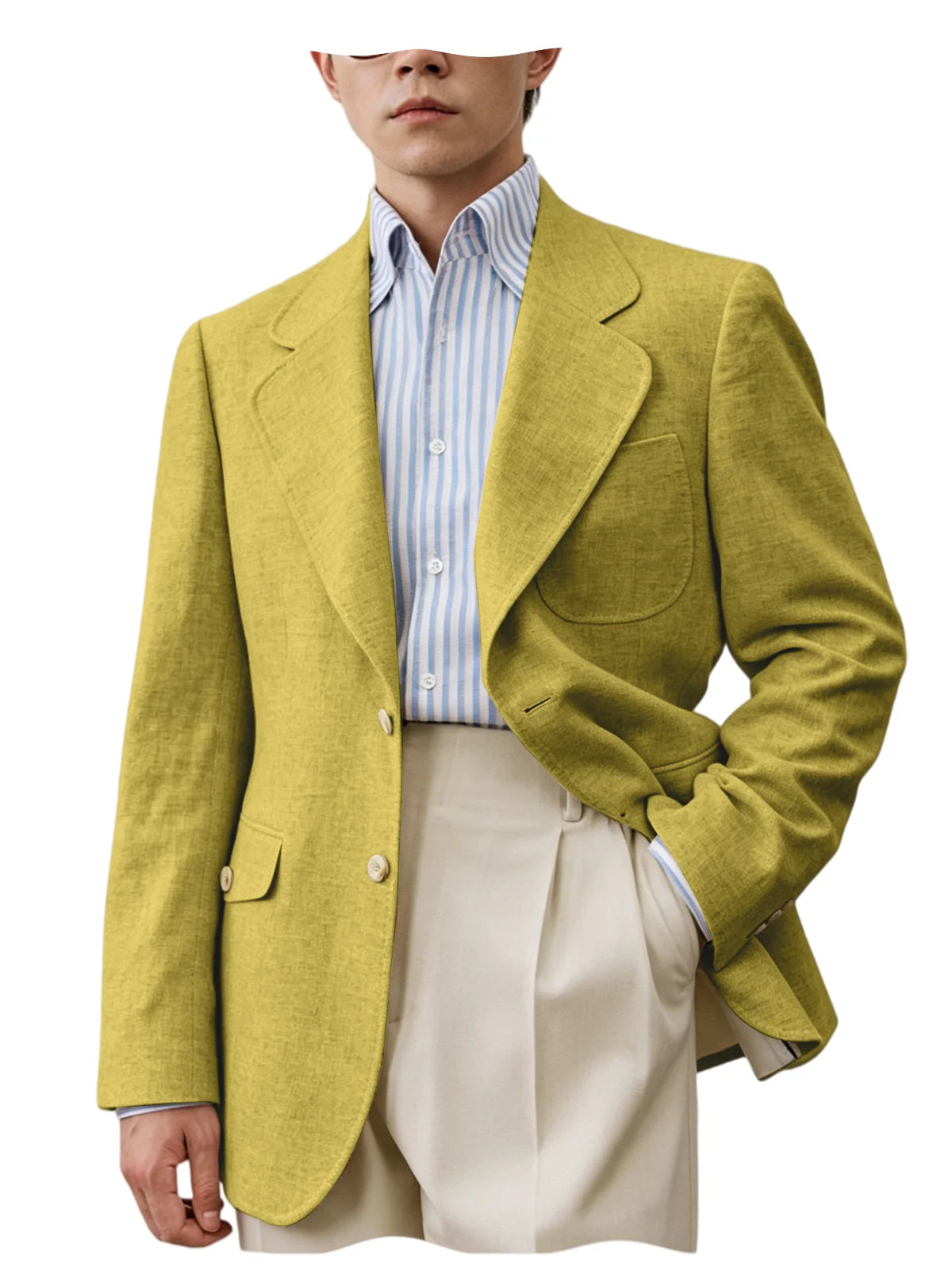 Men Natural Linen Blazer Suit Jacket