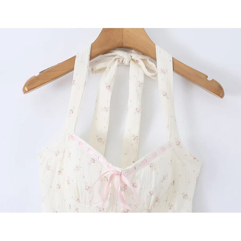 French Sweet Floral Halter Summer Dresses
