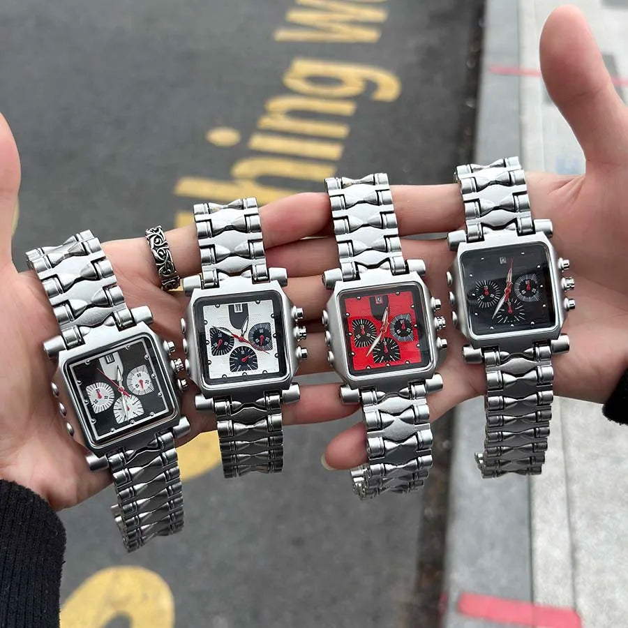 Y2K Retro Stainless Steel Band Sports Wristwatch